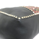 Valentino Tribal Painted Rockstud Tote Black Grained Leather Large Shoulder Bag