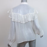 LoveShackFancy Erica Ruffle Blouse Cream Lace-Trim Swiss Dot Size Medium