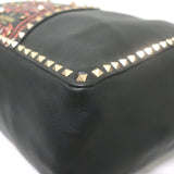 Valentino Tribal Painted Rockstud Tote Black Grained Leather Large Shoulder Bag