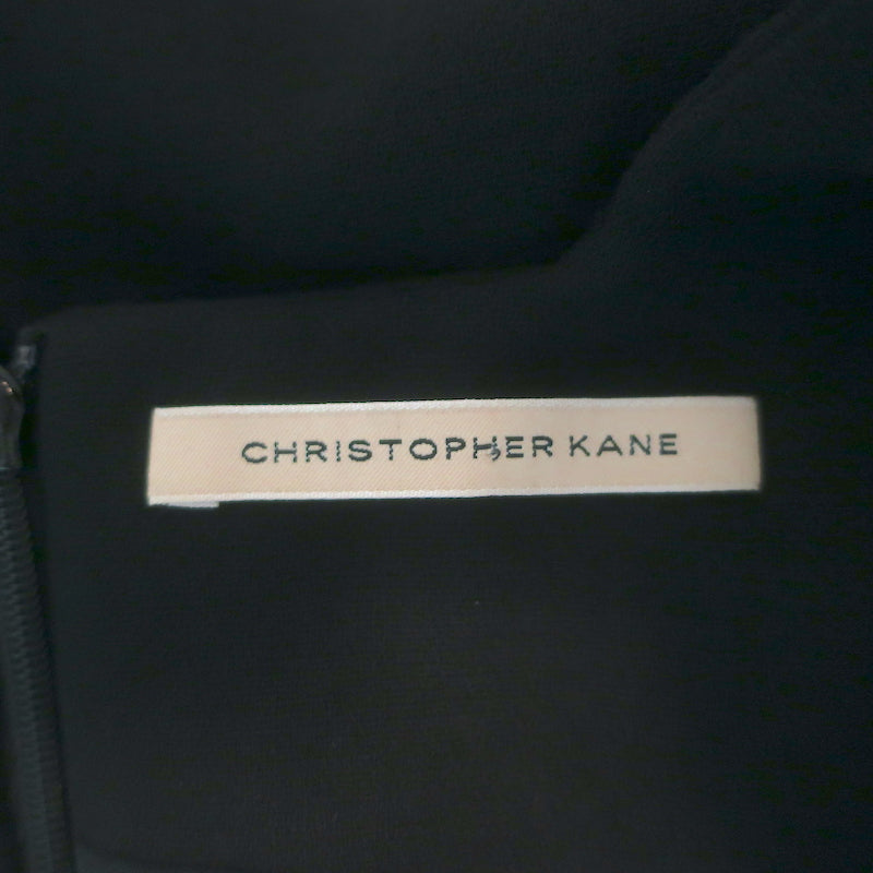 Christopher Kane Scalloped V-Neck Sleeveless Mini Dress Black Wool Crepe Size 10