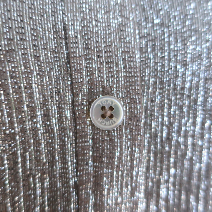 Tory Burch Metallic Button Down Shirt Silver/Taupe Size 0 Long Sleeve Top