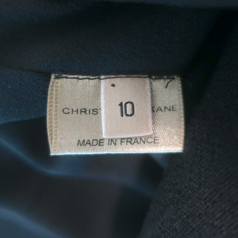 Christopher Kane Scalloped V-Neck Sleeveless Mini Dress Black Wool Crepe Size 10