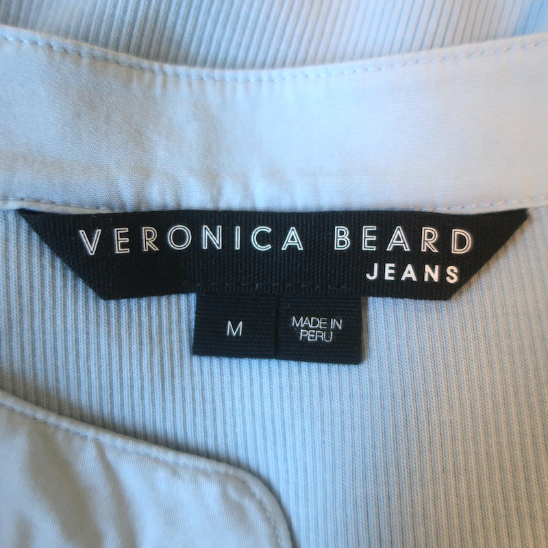 Veronica Beard Coralee Puff Sleeve Top Blue Ribbed Knit &amp; Poplin Size Medium