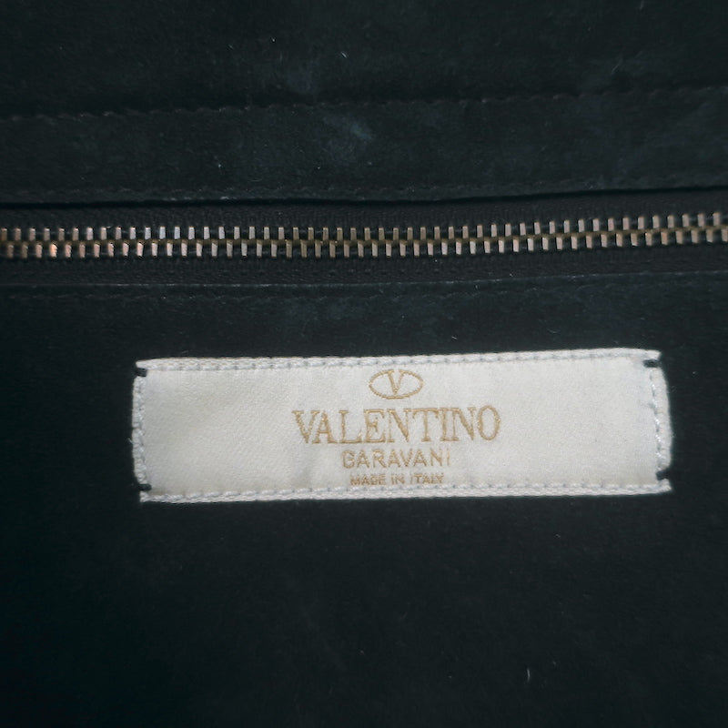 Valentino Tribal Painted Rockstud Tote Black Grained Leather Large Shoulder Bag