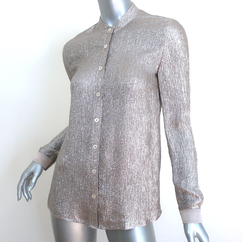 Tory Burch Metallic Button Down Shirt Silver/Taupe Size 0 Long Sleeve Top