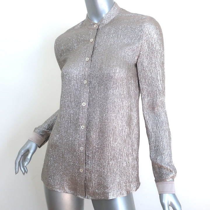 Tory Burch Metallic Button Down Shirt Silver/Taupe Size 0 Long Sleeve Top