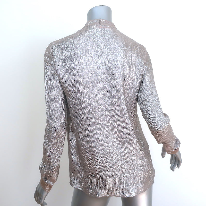 Tory Burch Metallic Button Down Shirt Silver/Taupe Size 0 Long Sleeve Top