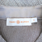 Tory Burch Metallic Button Down Shirt Silver/Taupe Size 0 Long Sleeve Top