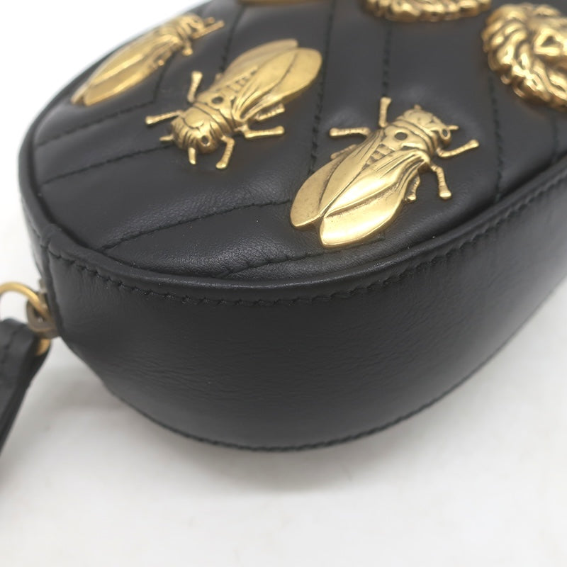 Gucci GG Marmont Animal Studs Matelasse Mini Belt Bag Black Leather Size 85