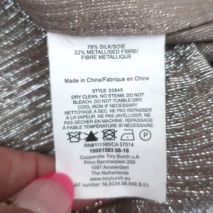 Tory Burch Metallic Button Down Shirt Silver/Taupe Size 0 Long Sleeve Top