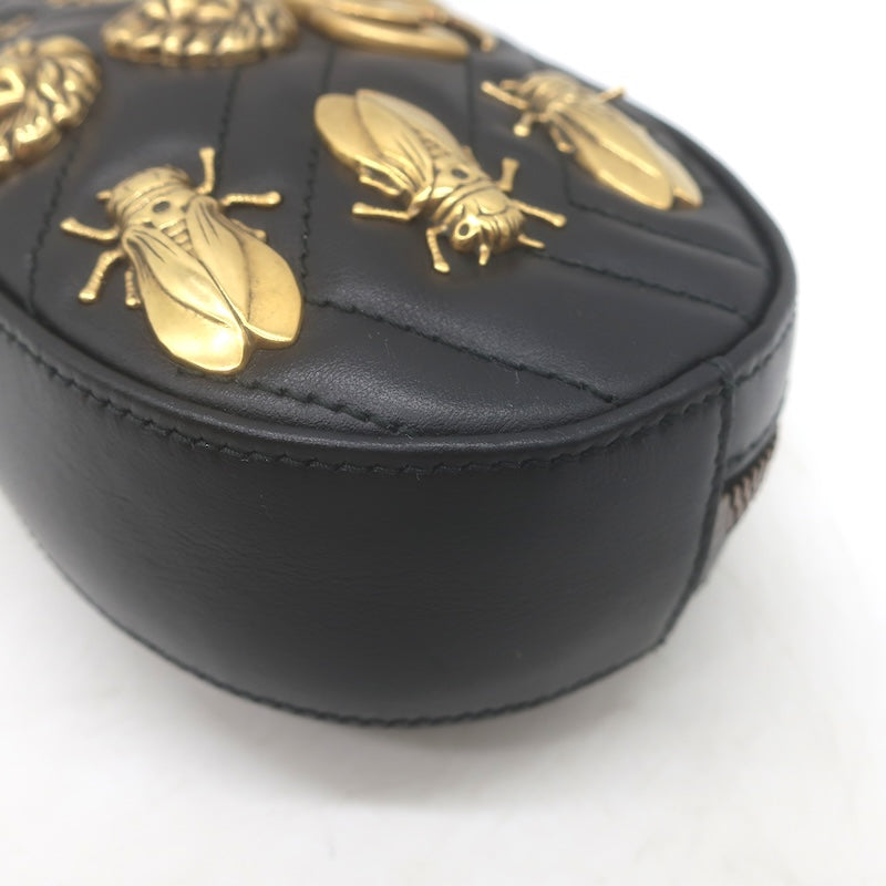 Gucci GG Marmont Animal Studs Matelasse Mini Belt Bag Black Leather Size 85