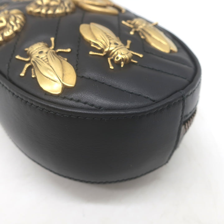 Gucci GG Marmont Animal Studs Matelasse Mini Belt Bag Black Leather Size 85