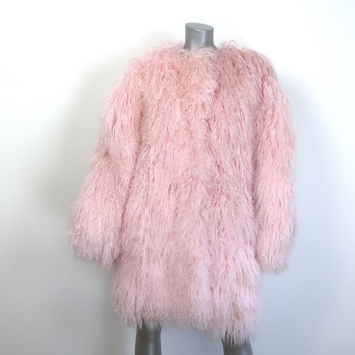 Magda Butrym Shag Shearling Coat Pink Size 38 NEW