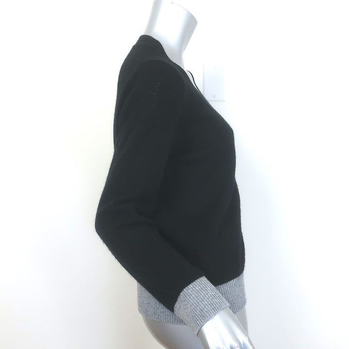 Jumper 1234 Contrast Cashmere Cardigan Black &amp; Gray Size 2 V-Neck Sweater