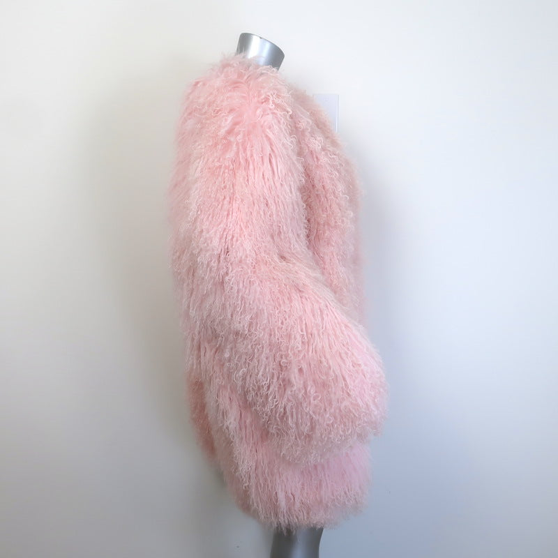 Magda Butrym Shag Shearling Coat Pink Size 38 NEW