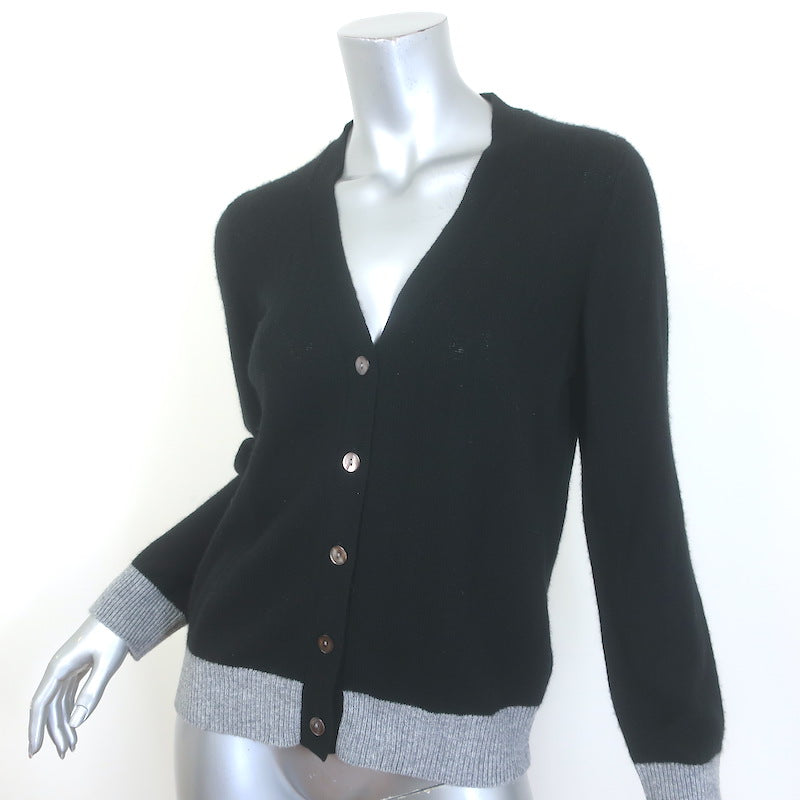 Jumper 1234 Contrast Cashmere Cardigan Black &amp; Gray Size 2 V-Neck Sweater