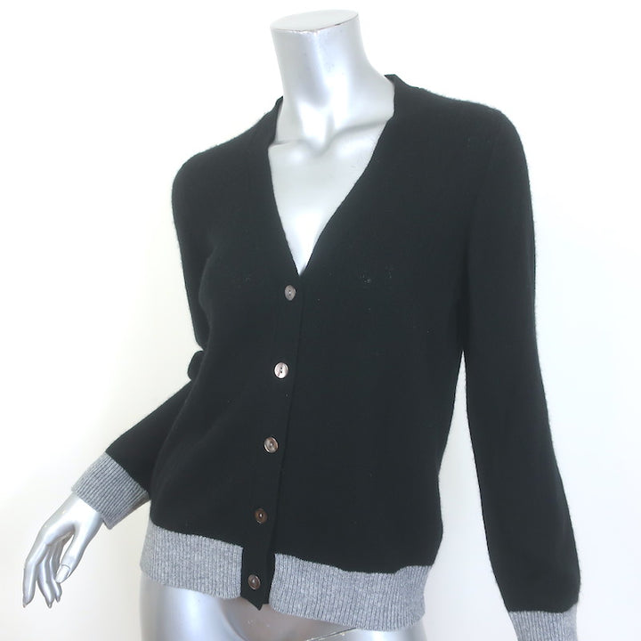 Jumper 1234 Contrast Cashmere Cardigan Black &amp; Gray Size 2 V-Neck Sweater