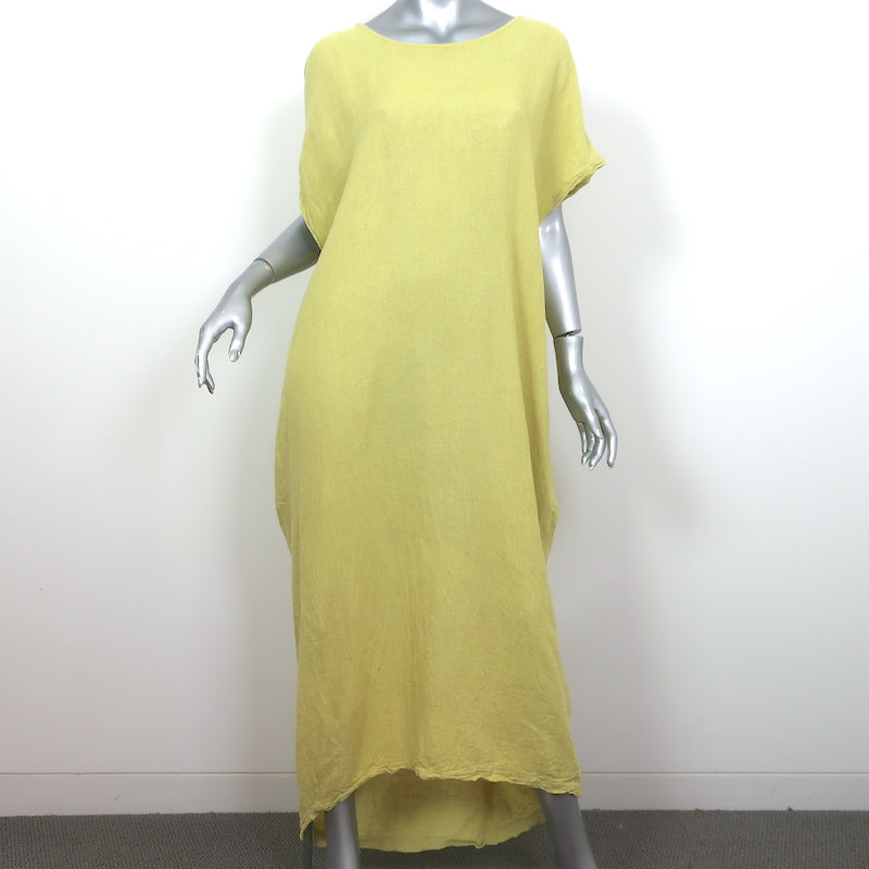 Black Crane Pleated Cocoon Maxi Dress Lemon Linen-Blend Size Medium Celebrity Owned Black Crane Pleated Cocoon Maxi Dress Lemon Linen-Blend Size Medium Celebrity Owned