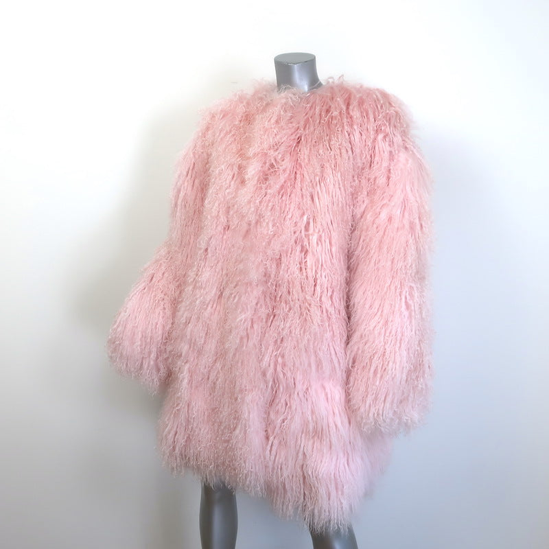 Magda Butrym Shag Shearling Coat Pink Size 38 NEW