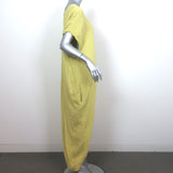 Black Crane Pleated Cocoon Maxi Dress Lemon Linen-Blend Size Medium