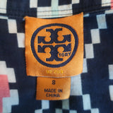 Tory Burch Tunic Maxi Dress Navy Printed Cotton Size 8