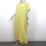 Black Crane Pleated Cocoon Maxi Dress Lemon Linen-Blend Size Medium