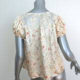 Doen Camri Tie-Neck Top Ivory Floral Print Satin Size Small Cap Sleeve Blouse
