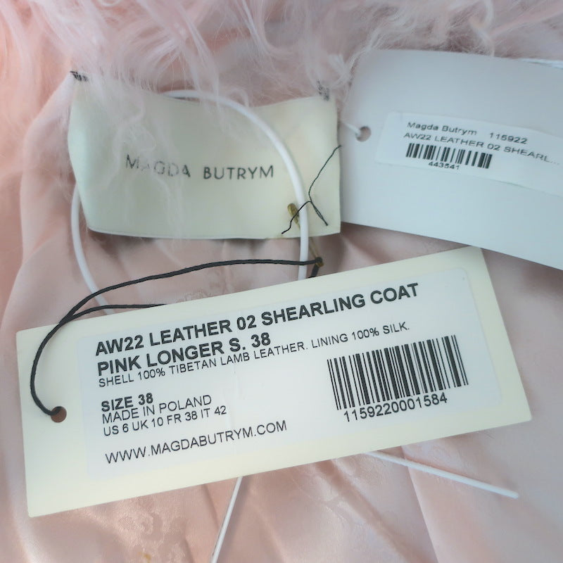 Magda Butrym Shag Shearling Coat Pink Size 38 NEW