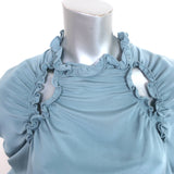 Rachel Comey Ruffled Cutout Blouse Blue Silk Size 6 Long Sleeve Top