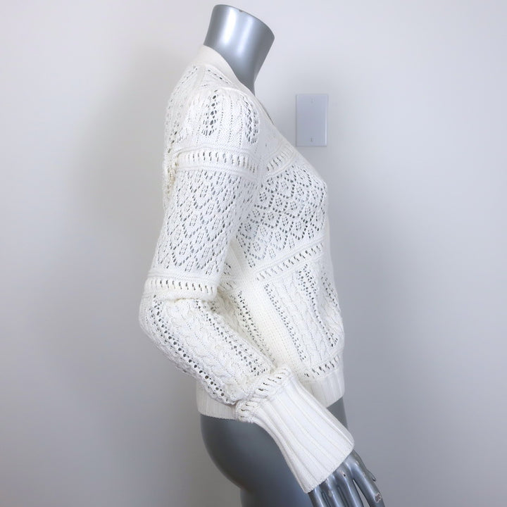 ME+EM Lace Knit Cardigan White Cotton Size Small V-Neck Sweater