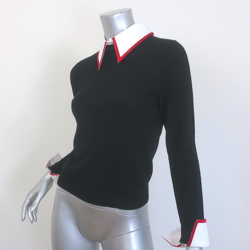 Alice + Olivia Porla Collared Sweater Black Stretch Wool Size Medium