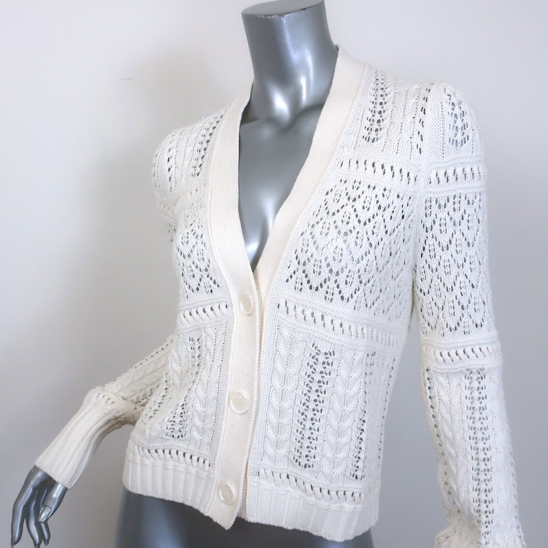 ME+EM Lace Knit Cardigan White Cotton Size Small V-Neck Sweater