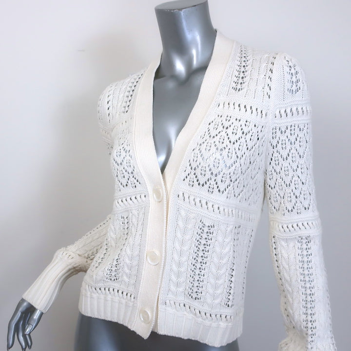 ME+EM Lace Knit Cardigan White Cotton Size Small V-Neck Sweater