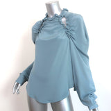 Rachel Comey Ruffled Cutout Blouse Blue Silk Size 6 Long Sleeve Top