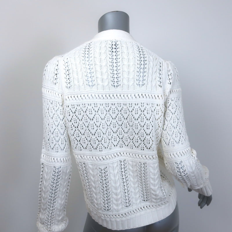 ME+EM Lace Knit Cardigan White Cotton Size Small V-Neck Sweater