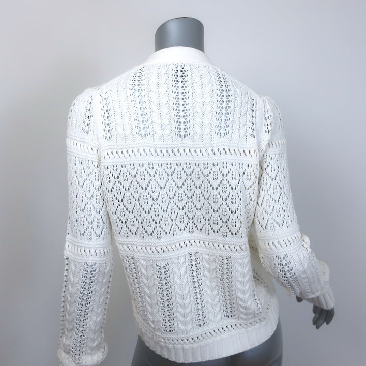 ME+EM Lace Knit Cardigan White Cotton Size Small V-Neck Sweater