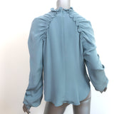 Rachel Comey Ruffled Cutout Blouse Blue Silk Size 6 Long Sleeve Top