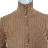 Stella McCartney Turtleneck Refined Ribs Sweater Dress Camel Wool-Silk Size 38