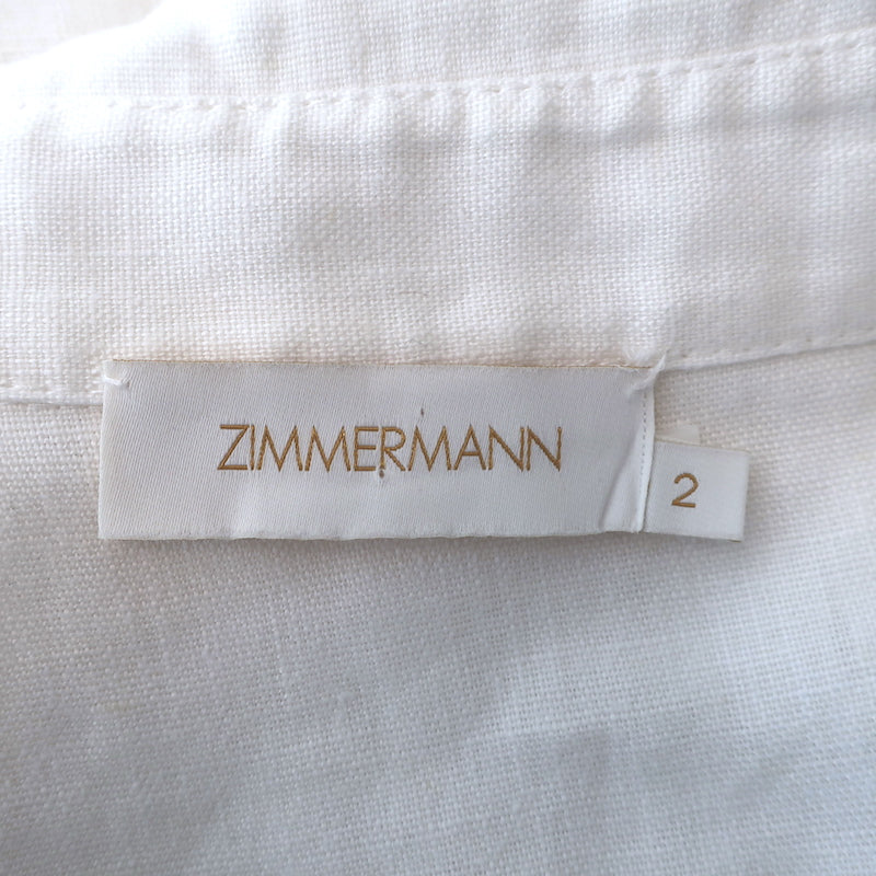 Zimmermann Super Eight Short Sleeve Belted Jumpsuit White Linen Size 2