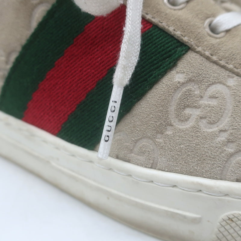 Gucci Ace Web GG Suede Low Top Sneakers Oatmeal Size 37