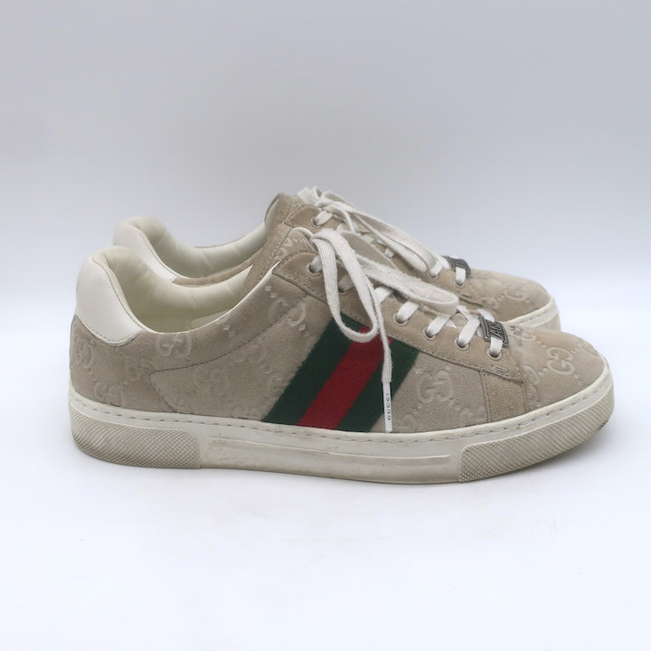 Gucci Ace Web GG Suede Low Top Sneakers Oatmeal Size 37