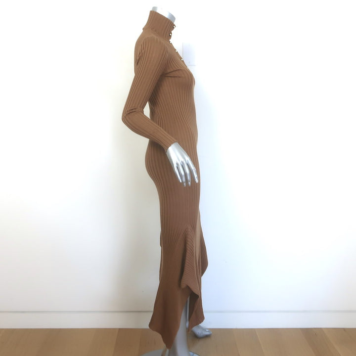 Stella McCartney Turtleneck Refined Ribs Sweater Dress Camel Wool-Silk Size 38
