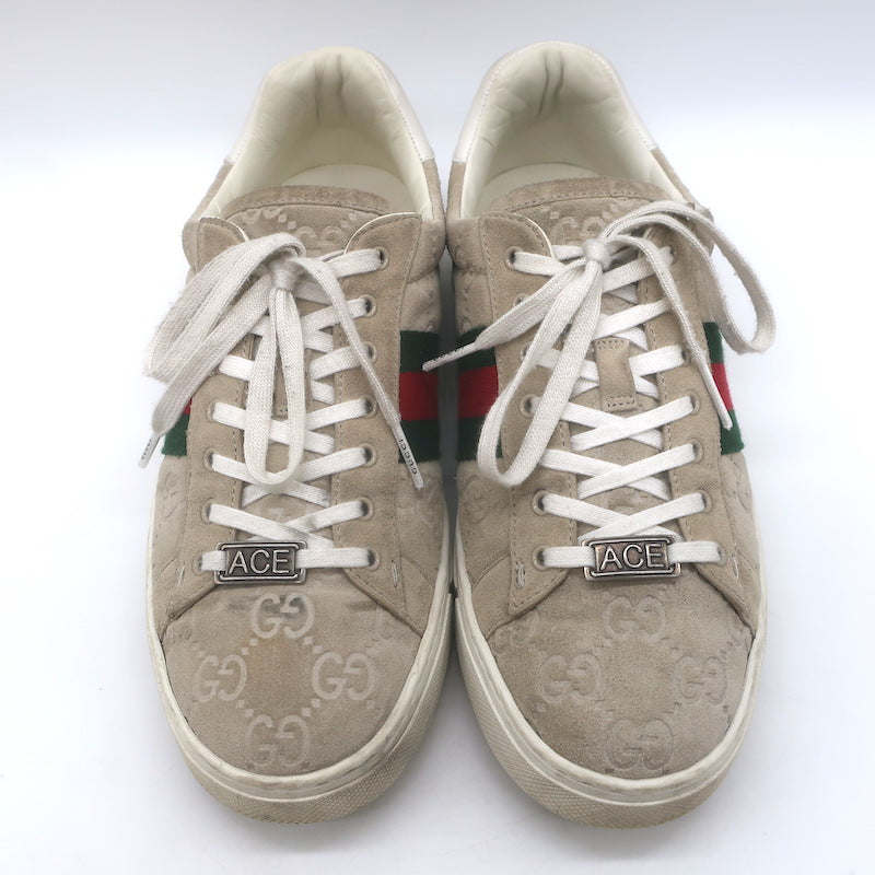 Gucci Ace Web GG Suede Low Top Sneakers Oatmeal Size 37