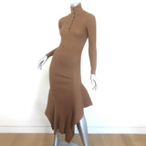 Stella McCartney Turtleneck Refined Ribs Sweater Dress Camel Wool-Silk Size 38