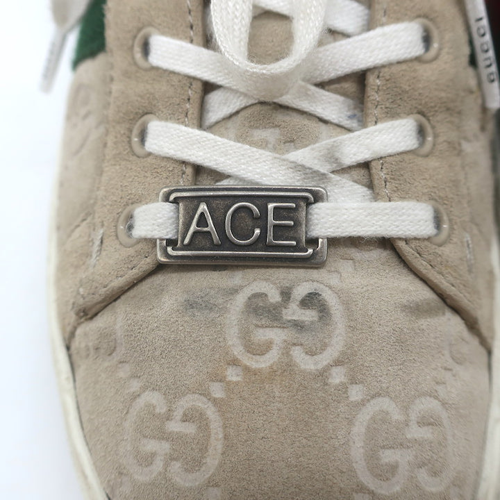 Gucci Ace Web GG Suede Low Top Sneakers Oatmeal Size 37