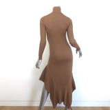 Stella McCartney Turtleneck Refined Ribs Sweater Dress Camel Wool-Silk Size 38
