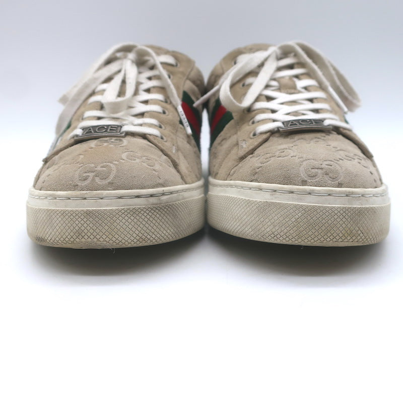 Gucci Ace Web GG Suede Low Top Sneakers Oatmeal Size 37