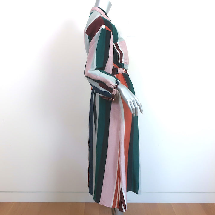 Apiece Apart Kimono Shirt Dress Multi Striped Linen-Silk Size 4 Long Sleeve Midi
