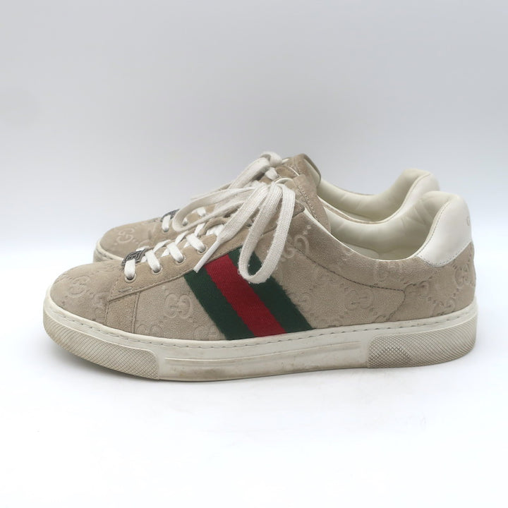 Gucci Ace Web GG Suede Low Top Sneakers Oatmeal Size 37