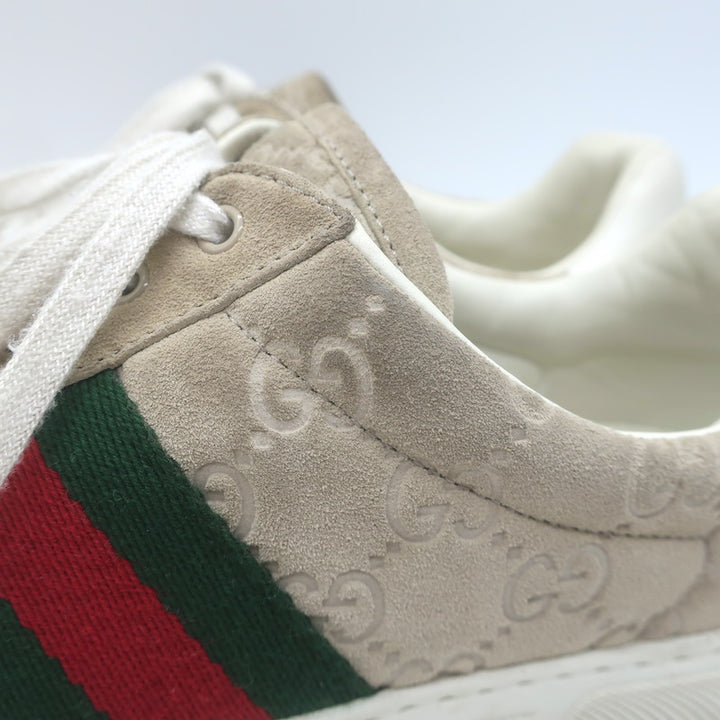 Gucci Ace Web GG Suede Low Top Sneakers Oatmeal Size 37